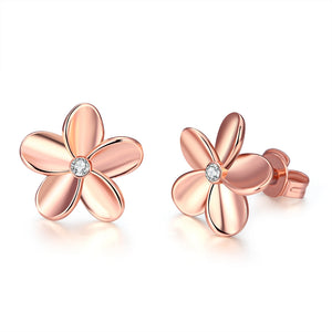 Austrian Crystal Flower Stud Earring in 18K Rose Gold Plated