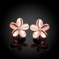 Austrian Crystal Flower Stud Earring - 14K Rose Gold Plated