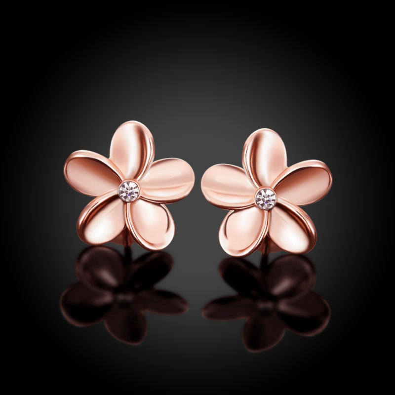 Austrian Crystal Flower Stud Earring - 14K Rose Gold Plated