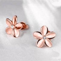 Austrian Crystal Flower Stud Earring - 14K Rose Gold Plated