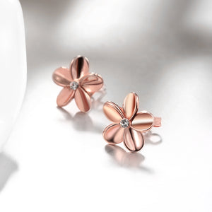 Austrian Crystal Flower Stud Earring - 14K Rose Gold Plated