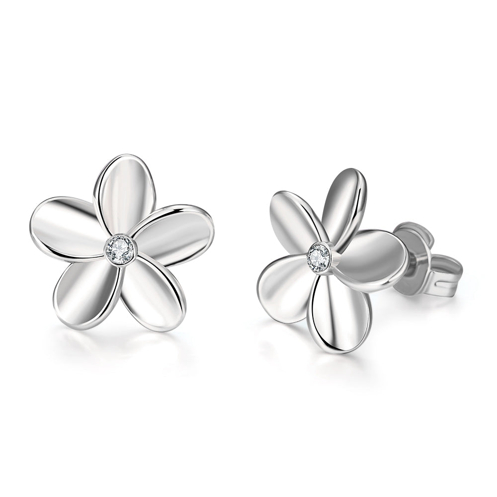 Austrian Crystal Flower Stud Earring - 14K White Gold Plated