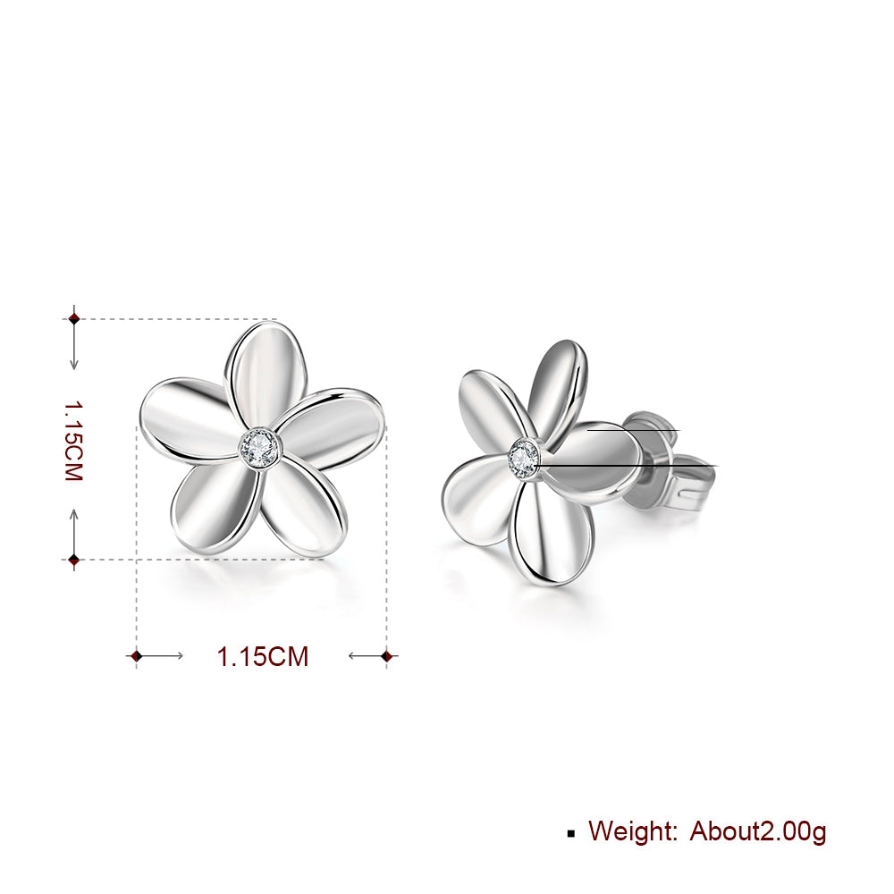 Austrian Crystal Flower Stud Earring in 18K White Gold Plated