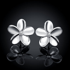 Austrian Crystal Flower Stud Earring - 14K White Gold Plated