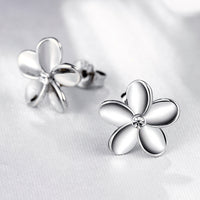 Austrian Crystal Flower Stud Earring - 14K White Gold Plated