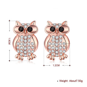 Austrian Crystal Large Owl Stud Earring in 18K Rose Gold Plated