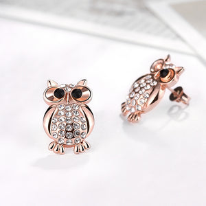 Austrian Crystal Large Owl Stud Earring in 18K Rose Gold Plated