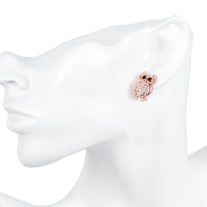 Austrian Crystal Large Owl Stud Earring in 18K Rose Gold Plated