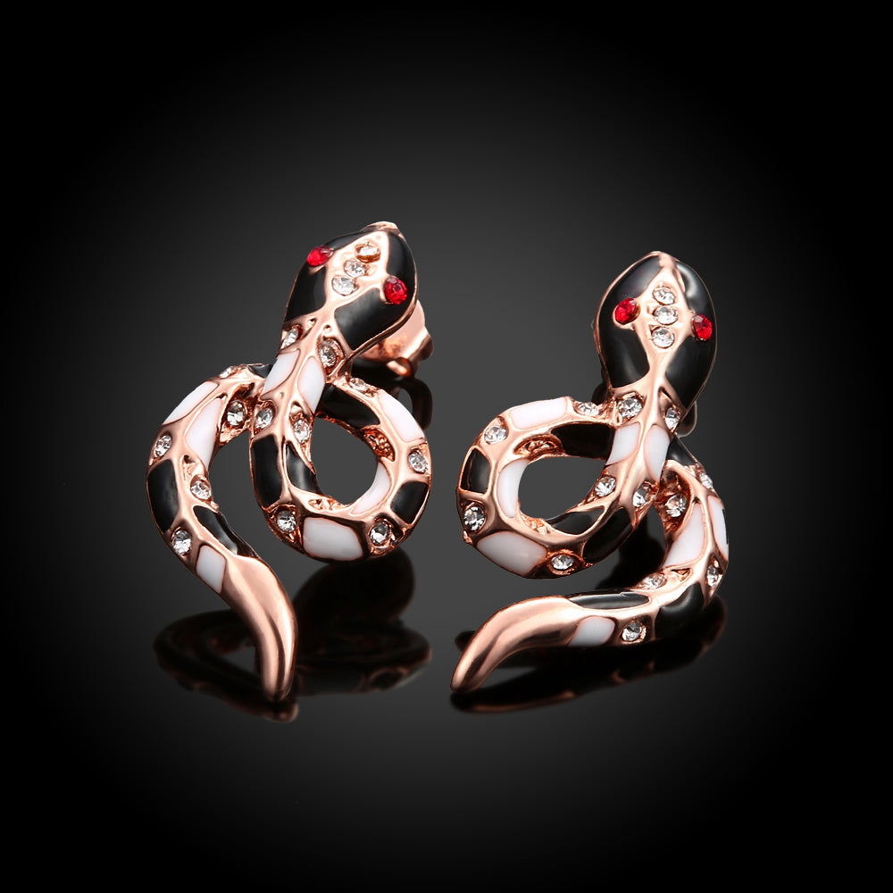 Austrian Crystal Snake Stud Earring in 18K Rose Gold Plated