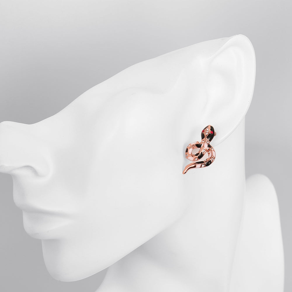 Austrian Crystal Snake Stud Earring in 18K Rose Gold Plated