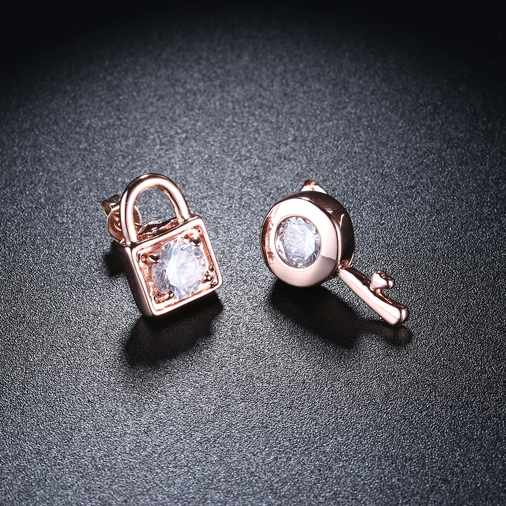 Austrian Crystal Sapphire Stud Earring in 18K Rose Gold Plated