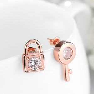 Austrian Crystal Sapphire Stud Earring in 18K Rose Gold Plated