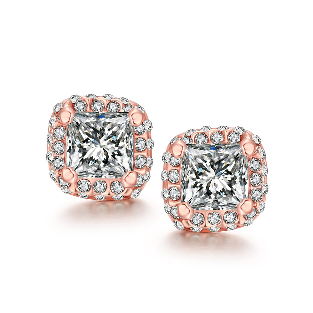 Pav'e Austrian Elements  Square Studs in 14K Rose Gold