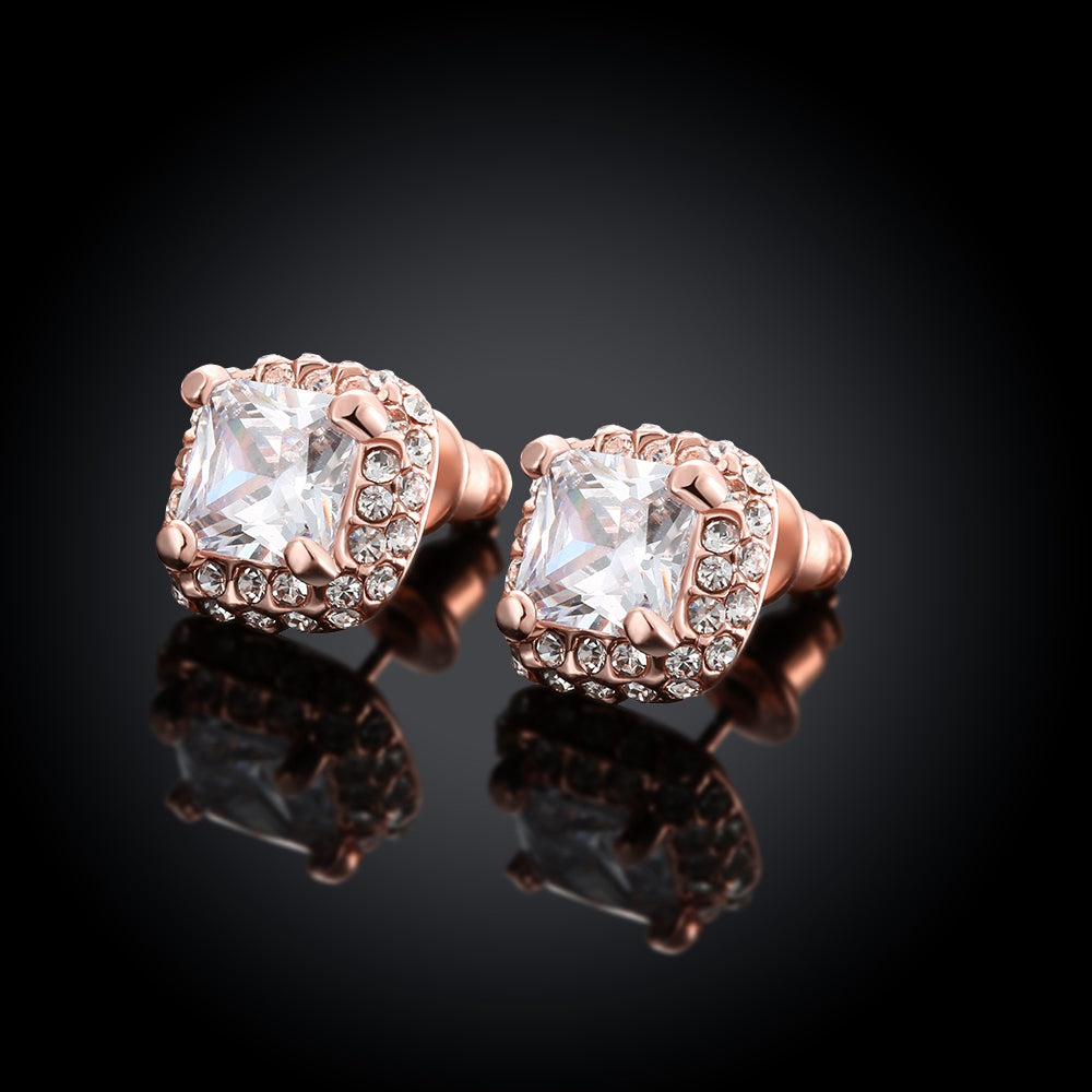 Pav'e Austrian Elements  Square Studs in 14K Rose Gold