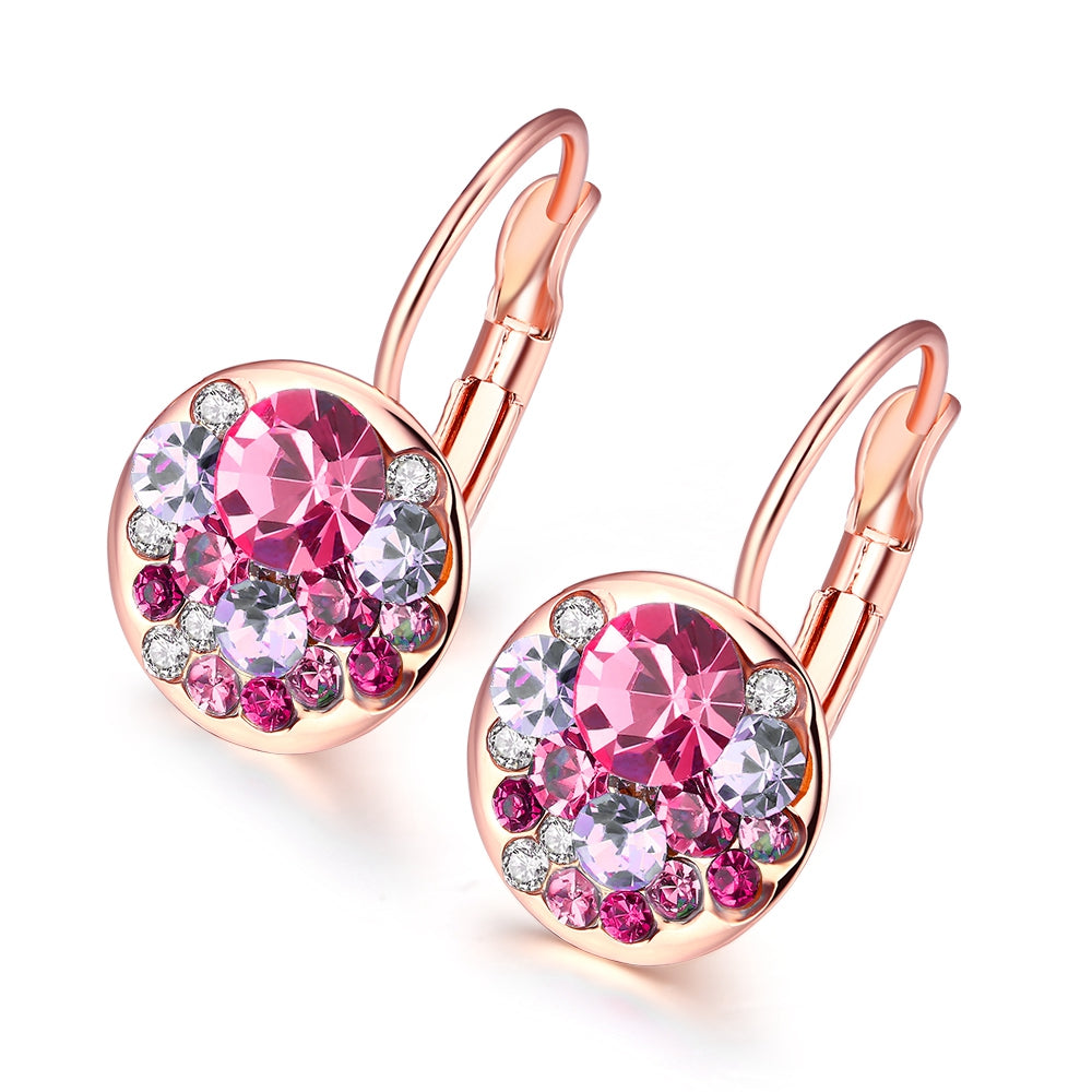 Austrian Crystal Sapphire Leverback Earring in 18K Rose Gold Plated