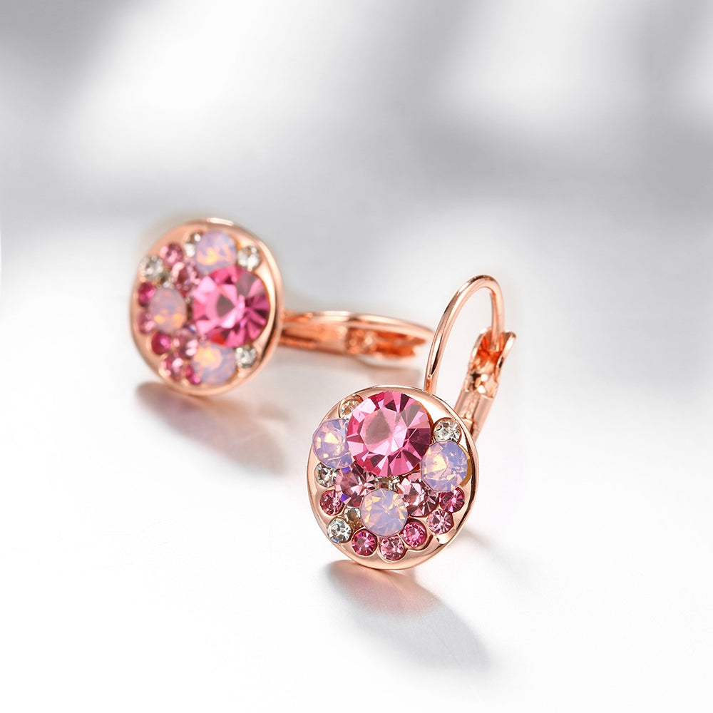 Austrian Crystal Sapphire Leverback Earring in 18K Rose Gold Plated