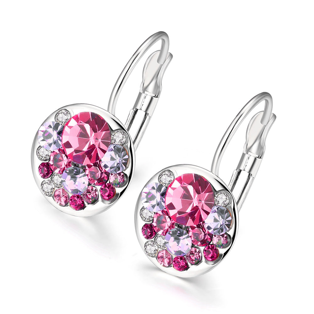 Pink Periwrinkle Austrian Leverback Earrings in 18K White Gold