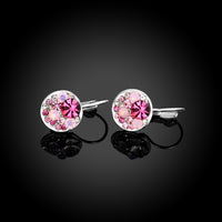 Pink Periwrinkle Swarovski Leverback Earrings in 18K White Gold