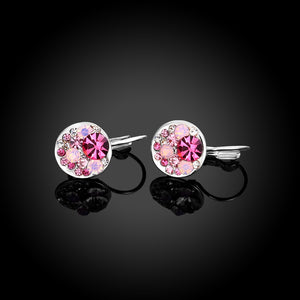 Pink Periwrinkle Austrian Leverback Earrings in 18K White Gold