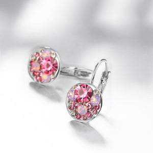 Pink Periwrinkle Austrian Leverback Earrings in 18K White Gold