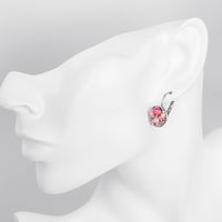Pink Periwrinkle Swarovski Leverback Earrings in 18K White Gold