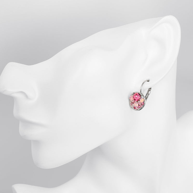 Pink Periwrinkle Swarovski Leverback Earrings in 18K White Gold