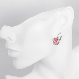 Pink Periwrinkle Austrian Leverback Earrings in 18K White Gold