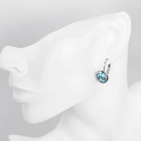 Swarovski Crystal Sapphire Leverback Earring in 18K White Gold Plated