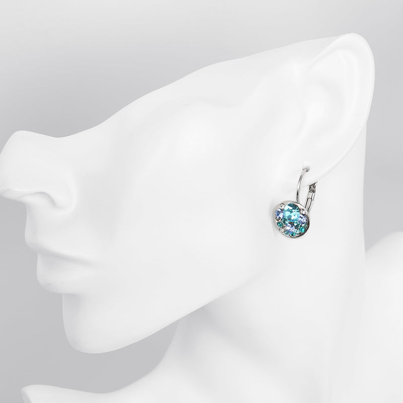 Swarovski Crystal Sapphire Leverback Earring in 18K White Gold Plated