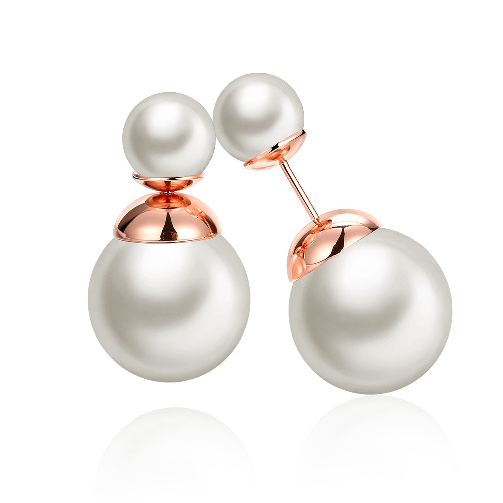 Double Pearl Earring Stud Earring in 18K Rose Gold Plated