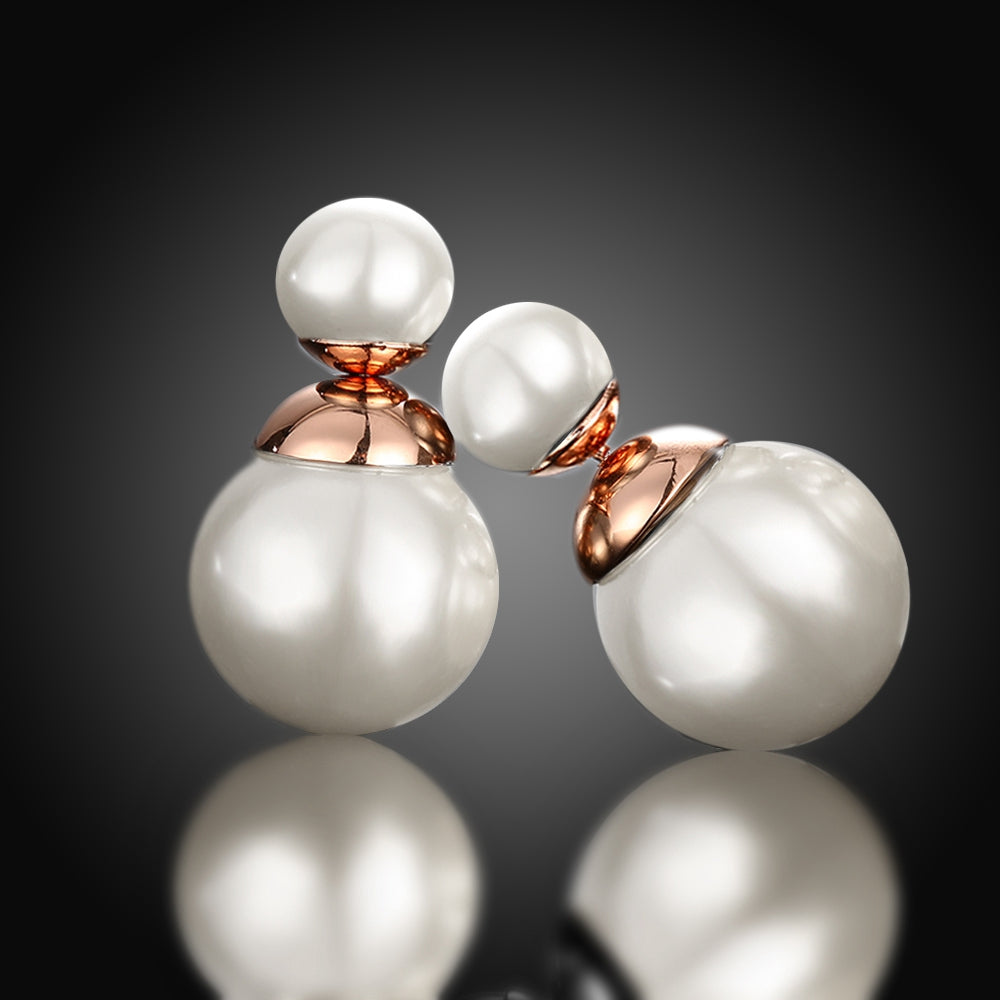 Double Pearl Earring Stud Earring in 18K Rose Gold Plated