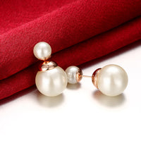 Double Pearl Earring Stud Earring in 18K Rose Gold Plated
