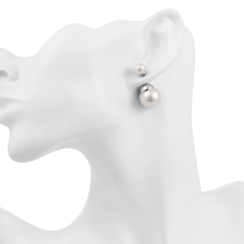 Double Pearl Earring Stud Earring in 18K White Gold Plated
