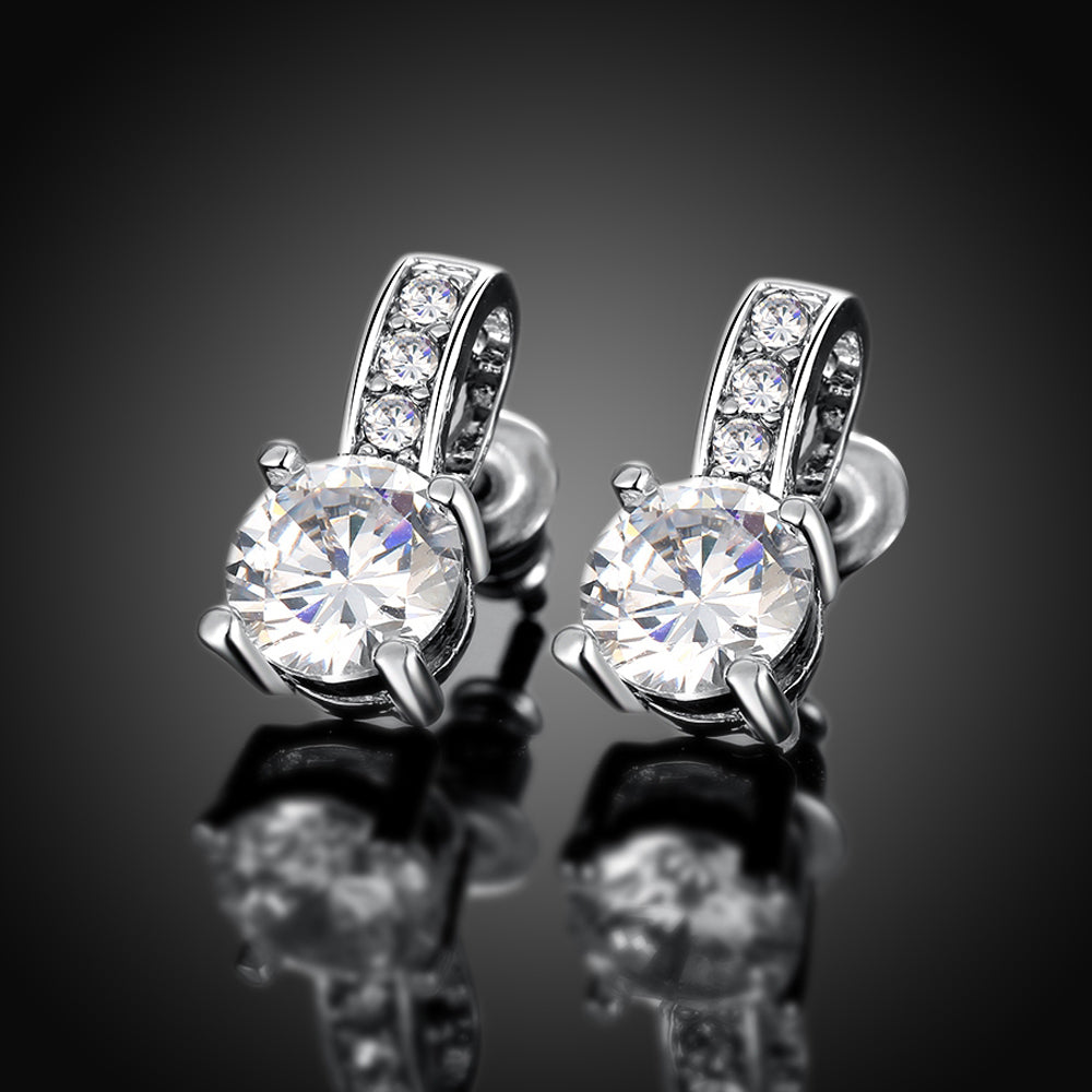 Princess Inspired Pave Swarovski Elements Earrings in 18K White Gold