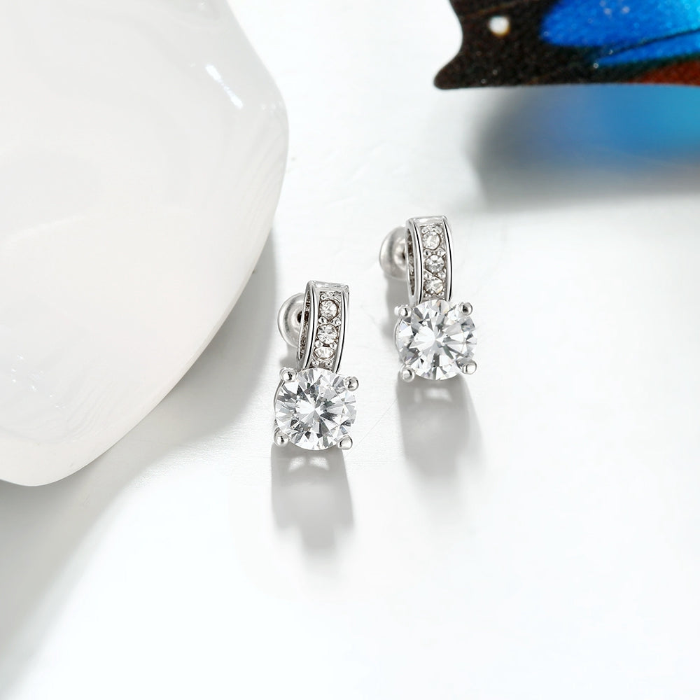 Princess Inspired Pav'e Austrian Elements Earrings in 18K White Gold