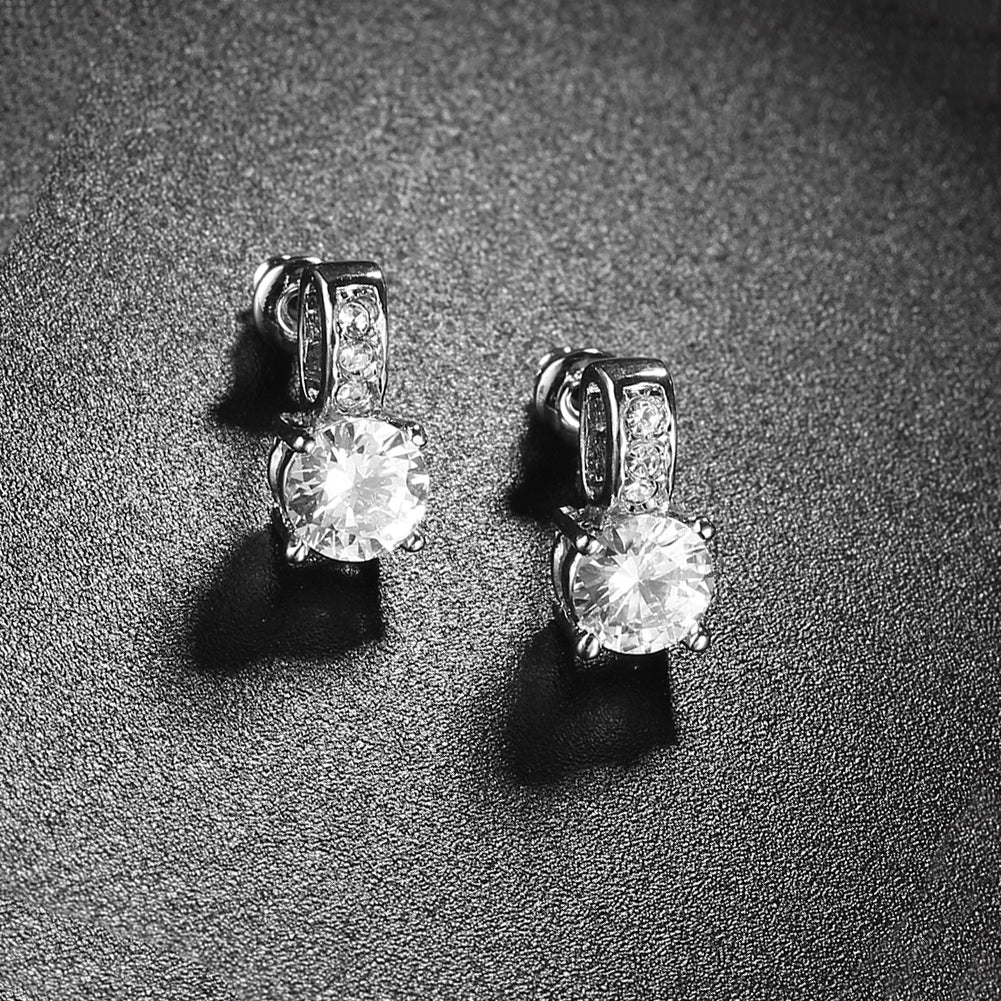 Austrian Crystal Pave Stud Earring in 18K White Gold Plated