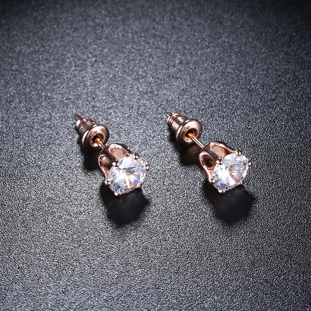 Austrian Crystal Pave Stud Earring in 18K Rose Gold Plated