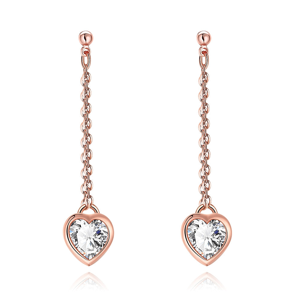 Austrian Crystal Heart Drop Stud Earring in 18K Rose Gold Plated