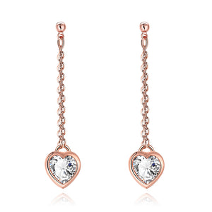 Austrian Crystal Heart Drop Stud Earring in 18K Rose Gold Plated