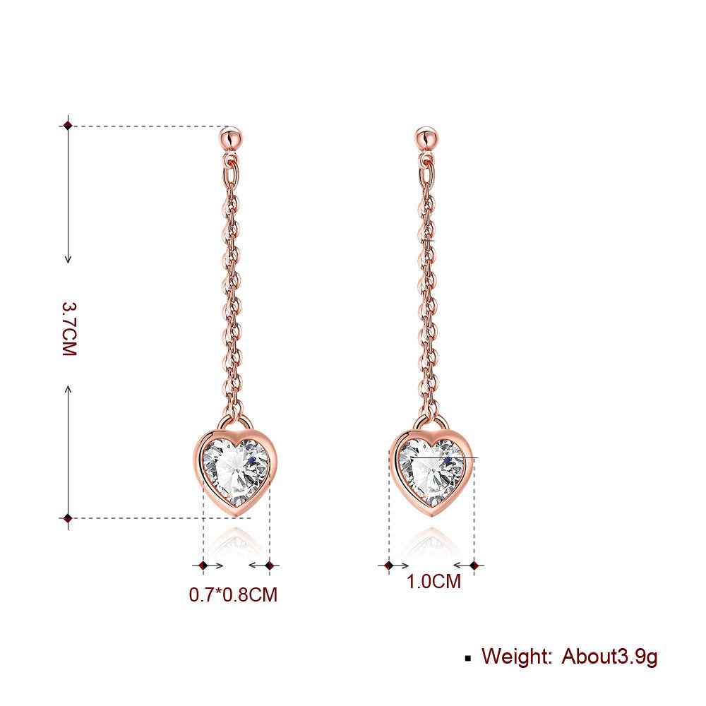 Austrian Crystal Heart Drop Stud Earring in 18K Rose Gold Plated