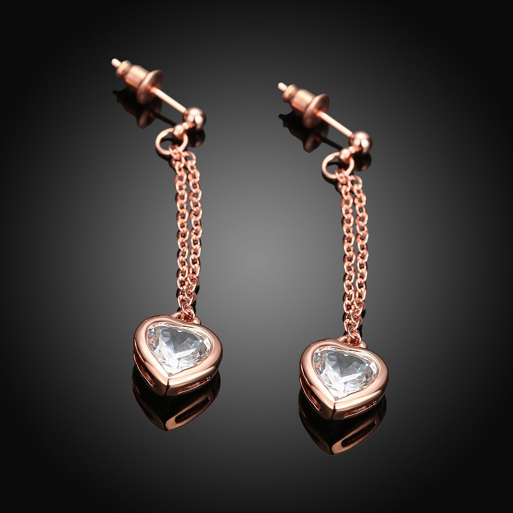 Swarovski Crystal Heart Drop Stud Earring in 18K Rose Gold Plated
