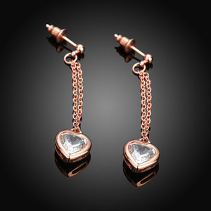 Austrian Crystal Heart Drop Stud Earring in 18K Rose Gold Plated