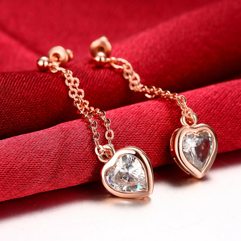 Swarovski Crystal Heart Drop Stud Earring in 18K Rose Gold Plated