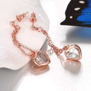 Austrian Crystal Heart Drop Stud Earring in 18K Rose Gold Plated