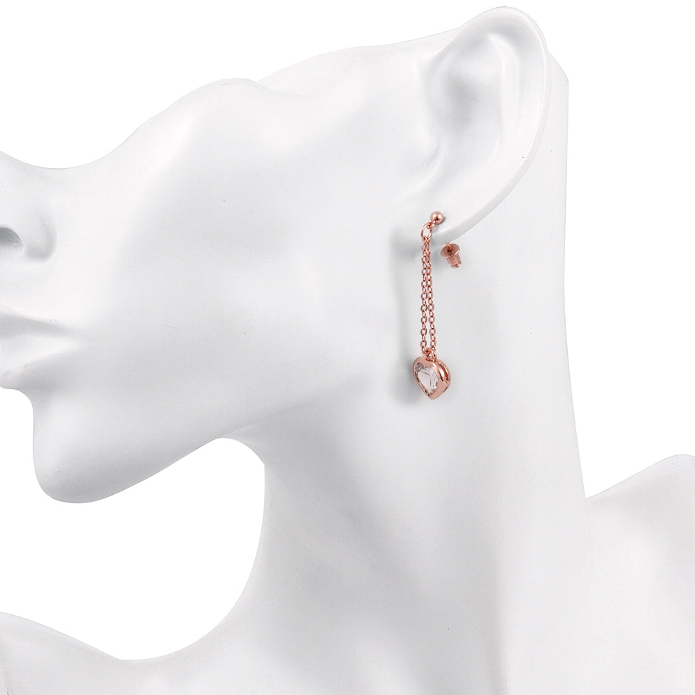 Swarovski Crystal Heart Drop Stud Earring in 18K Rose Gold Plated