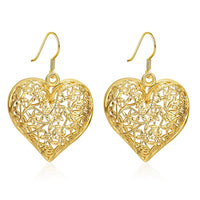 Filigree Heart Drop Earring in 18K Gold Plated