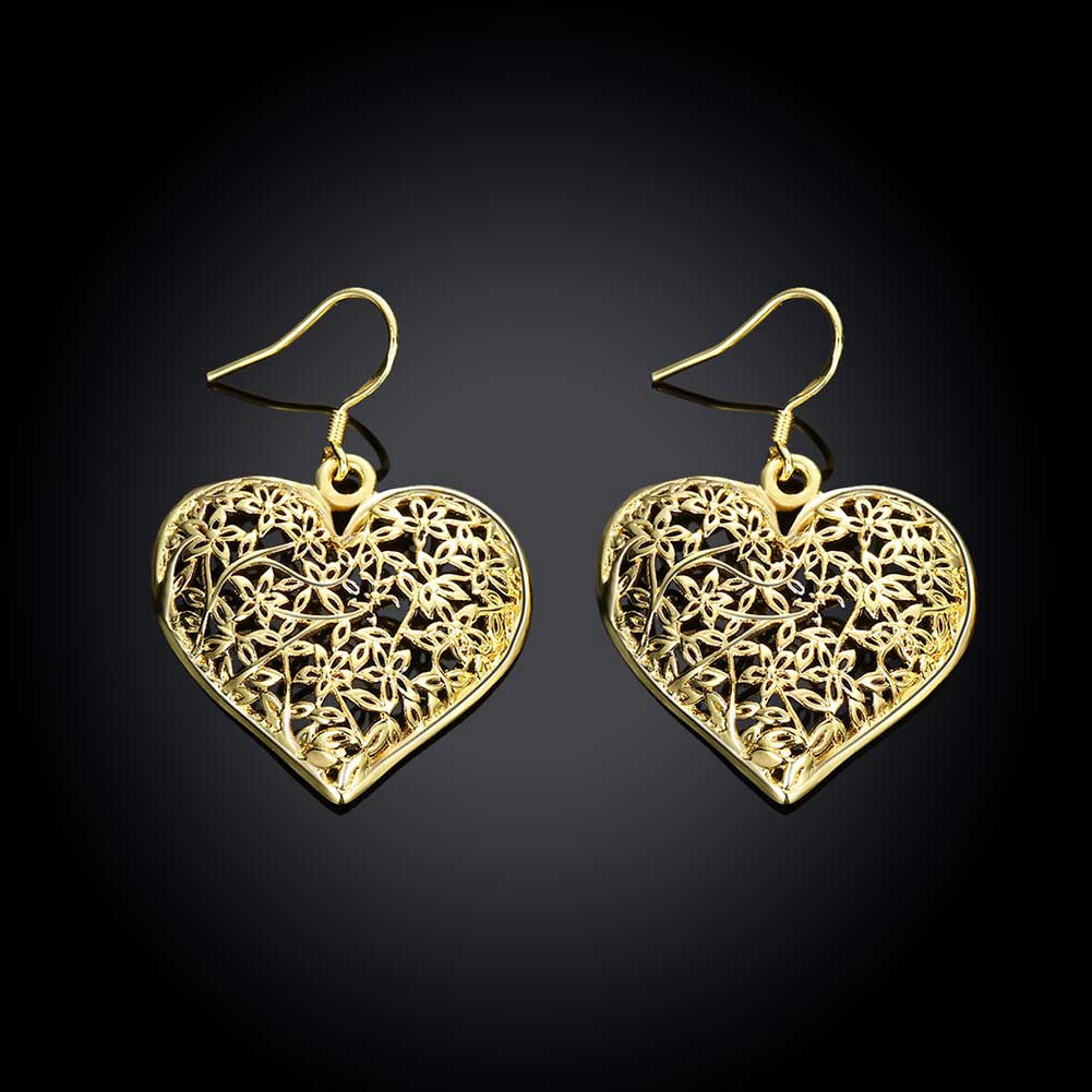 Filigree Heart Drop Earring in 18K Gold Plated