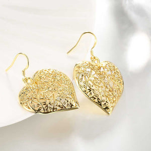 Filigree Heart Drop Earring in 18K Gold Plated