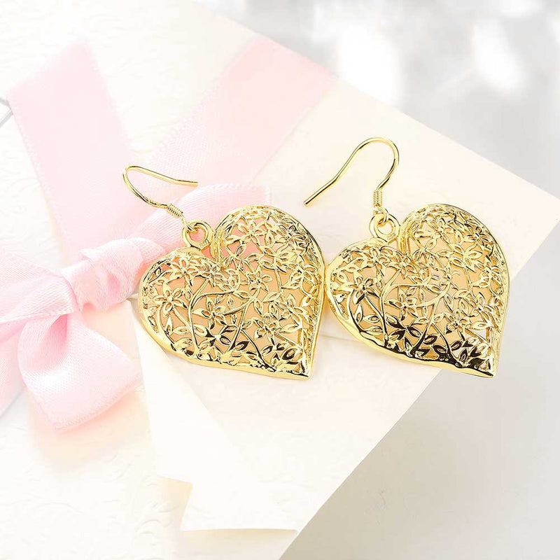 Filigree Heart Drop Earring in 18K Gold Plated