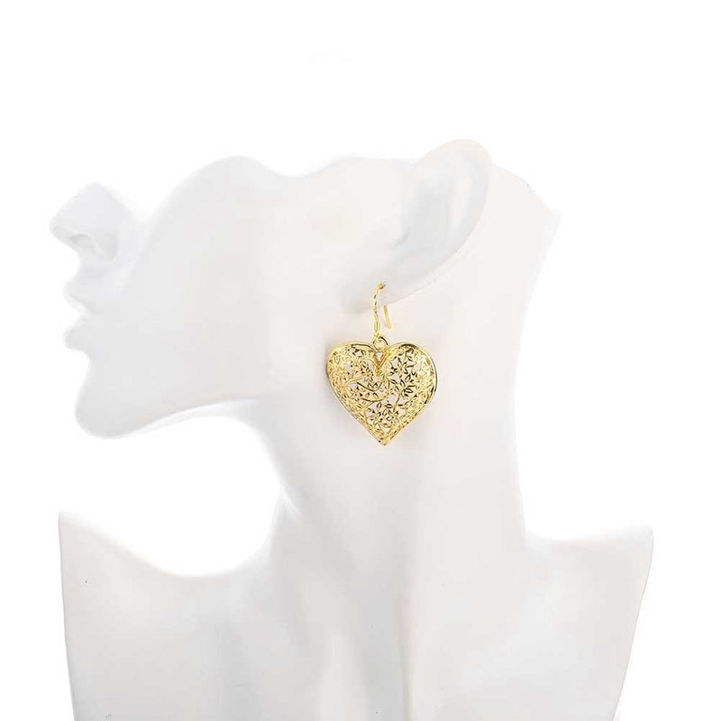 Filigree Heart Drop Earring in 18K Gold Plated